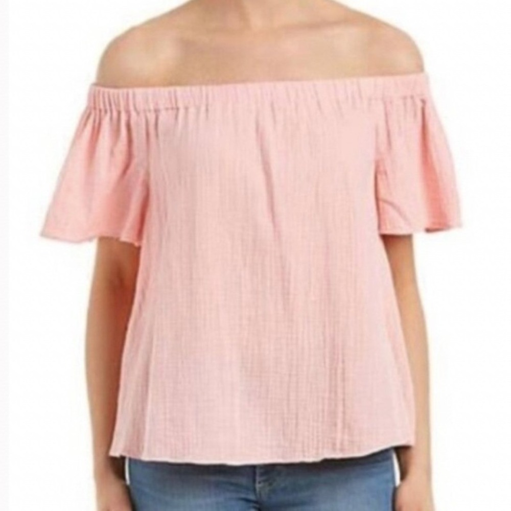 Rebecca Taylor Pink Gauze Off The Shoulder Flutter Sleeve Blouse Top SIZE 6
